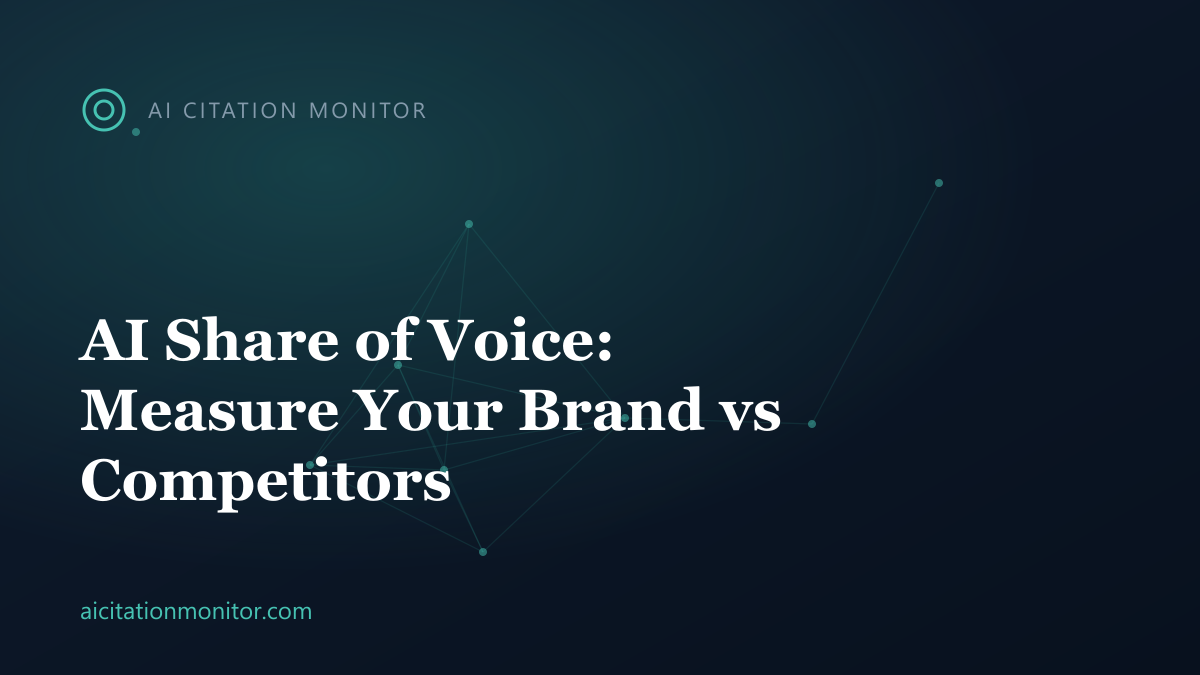 AI share of voice dashboard comparing brand mentions vs competitors across ChatGPT, Perplexity, and Google AI Overviews