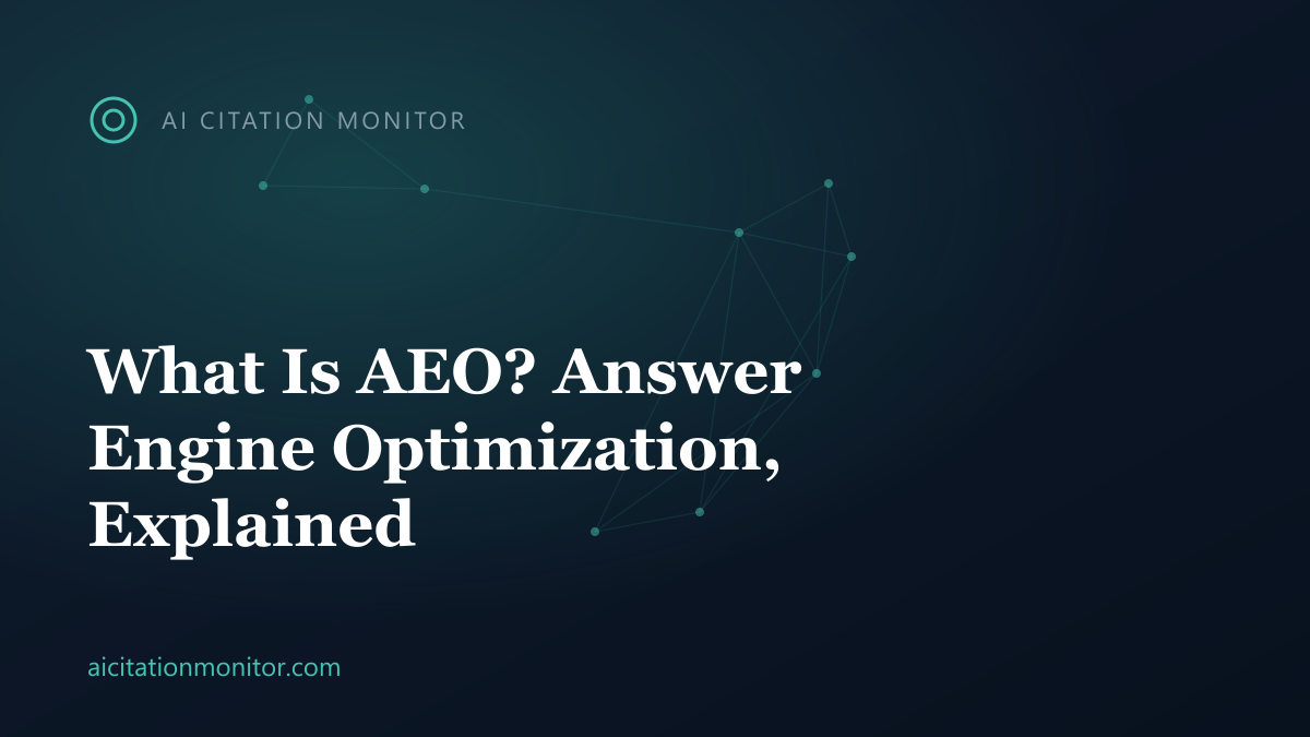 Explainer graphic defining AEO, answer engine optimization, for beginners
