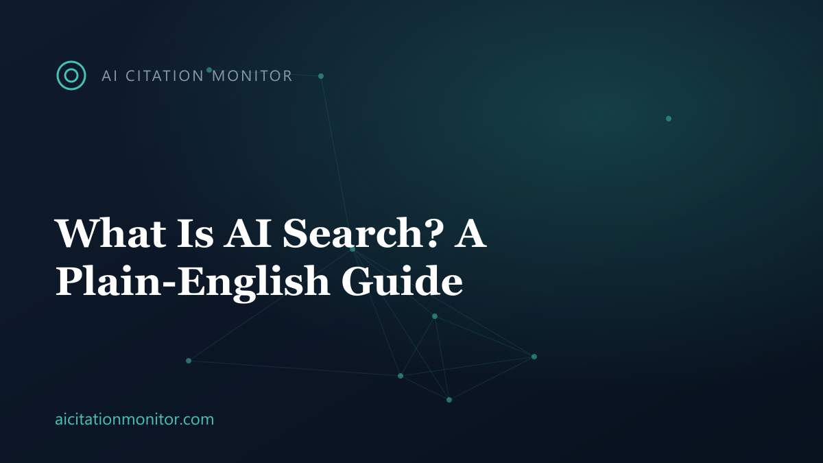 Flow showing a question going into an AI engine and coming out as an answer with cited sources