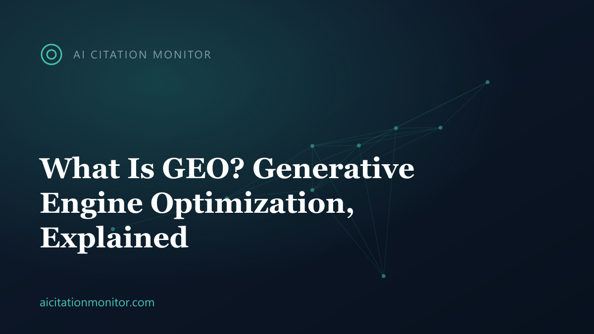 Explainer graphic defining GEO, generative engine optimization, for beginners